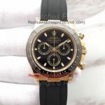 Swiss Copy Rolex Daytona Watch Gold Black Dial Ceramic Bezel Rubber Band